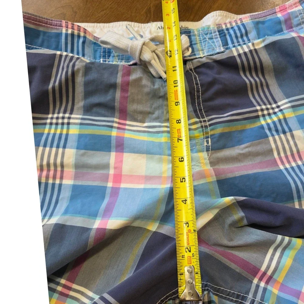 Abercrombie & Fitch Mens XL Blue Pink Plaid Board Shorts Swim Trunks Mesh Lined